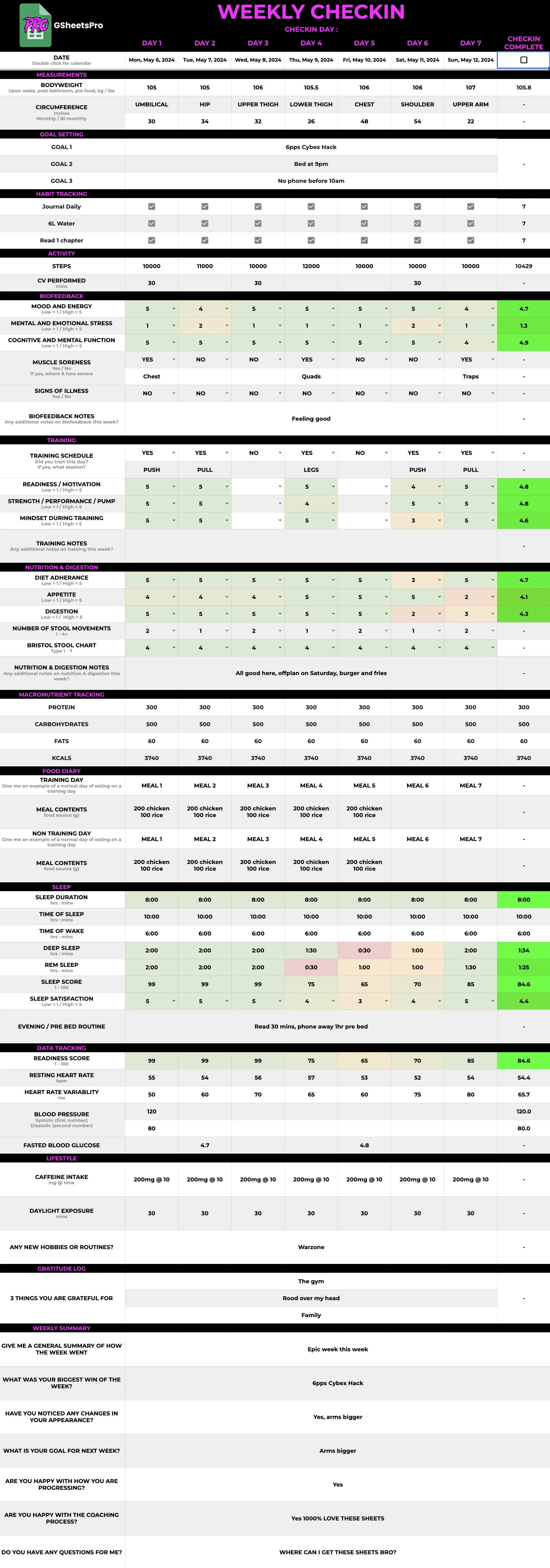 GSheetsPro client check-in sheet