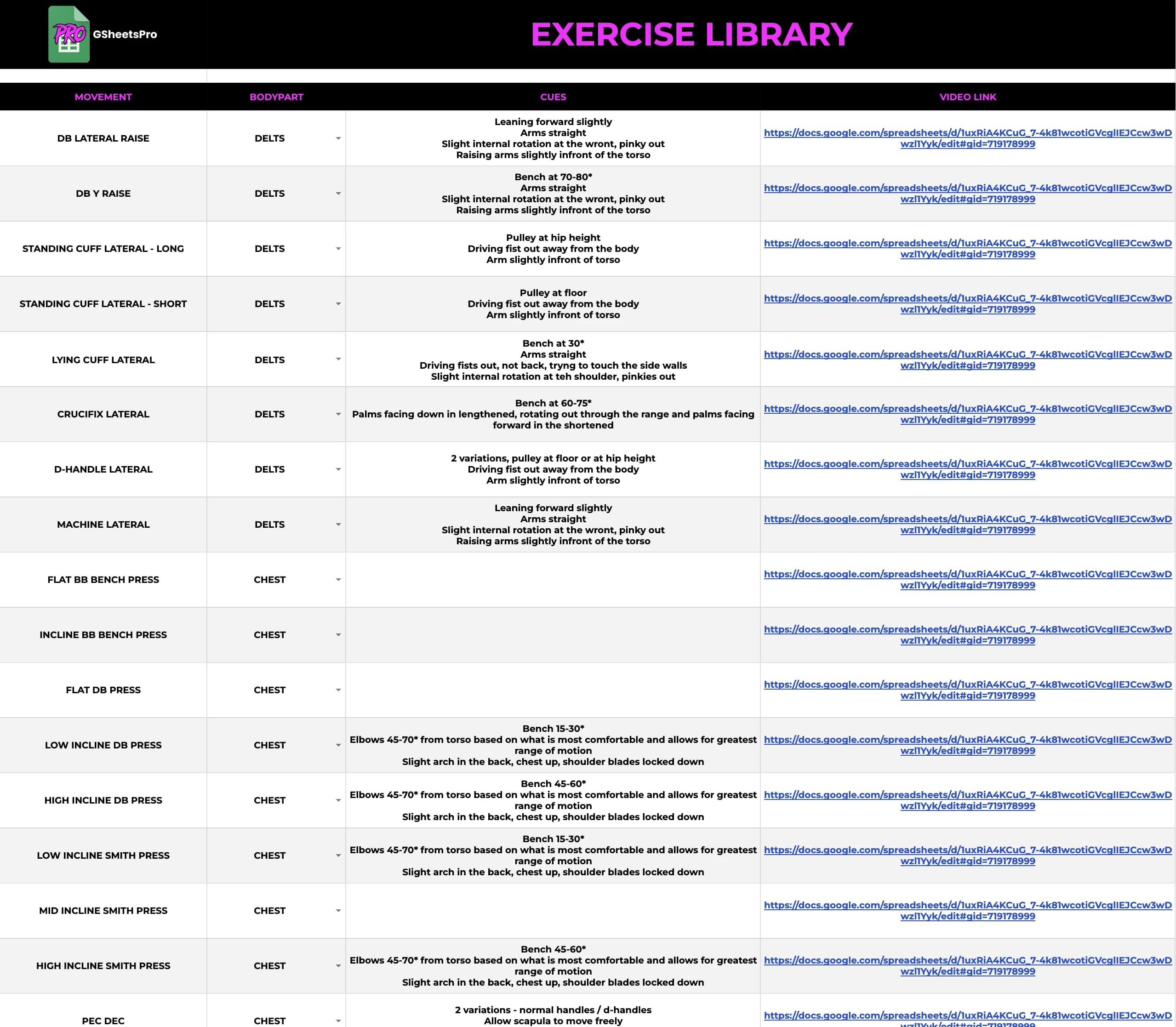 GSheetsPro exercise library